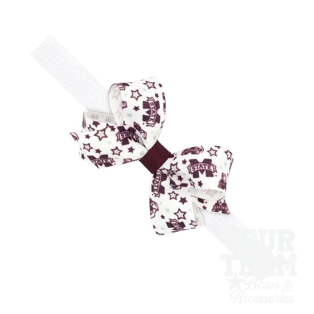 Mini Mississippi State Logo Print Hair Bow on Baby Band - MISSISSIPPI STATE / ONE SIZE