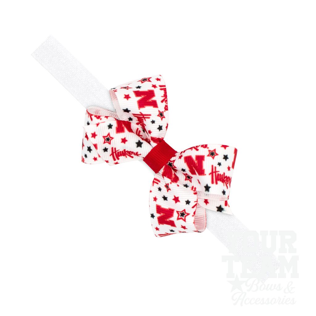 Mini Nebraska Logo Print Hair Bow on Baby Band - NEBRASKA / ONE SIZE