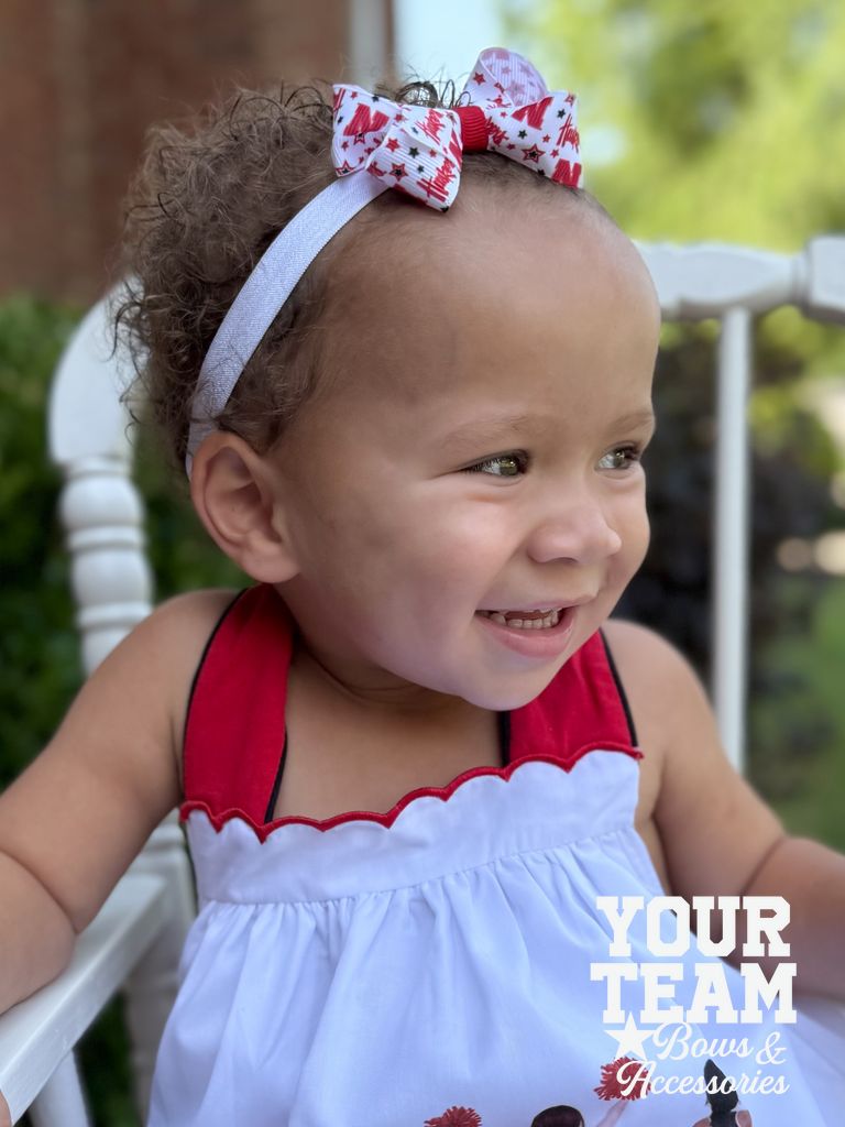 Mini Nebraska Logo Print Hair Bow on Baby Band