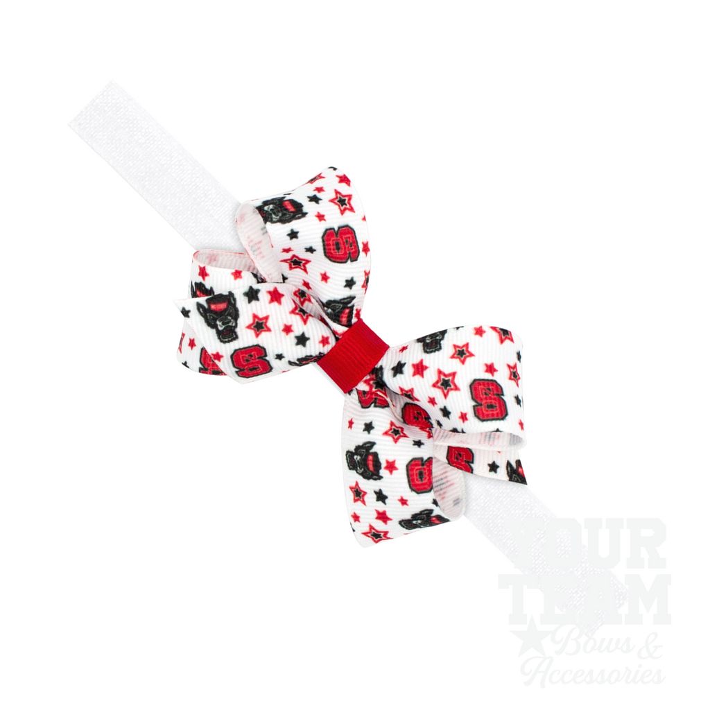Mini North Carolina State Logo Print Hair Bow on Baby Band - NORTH CAROLINA STATE / ONE SIZE