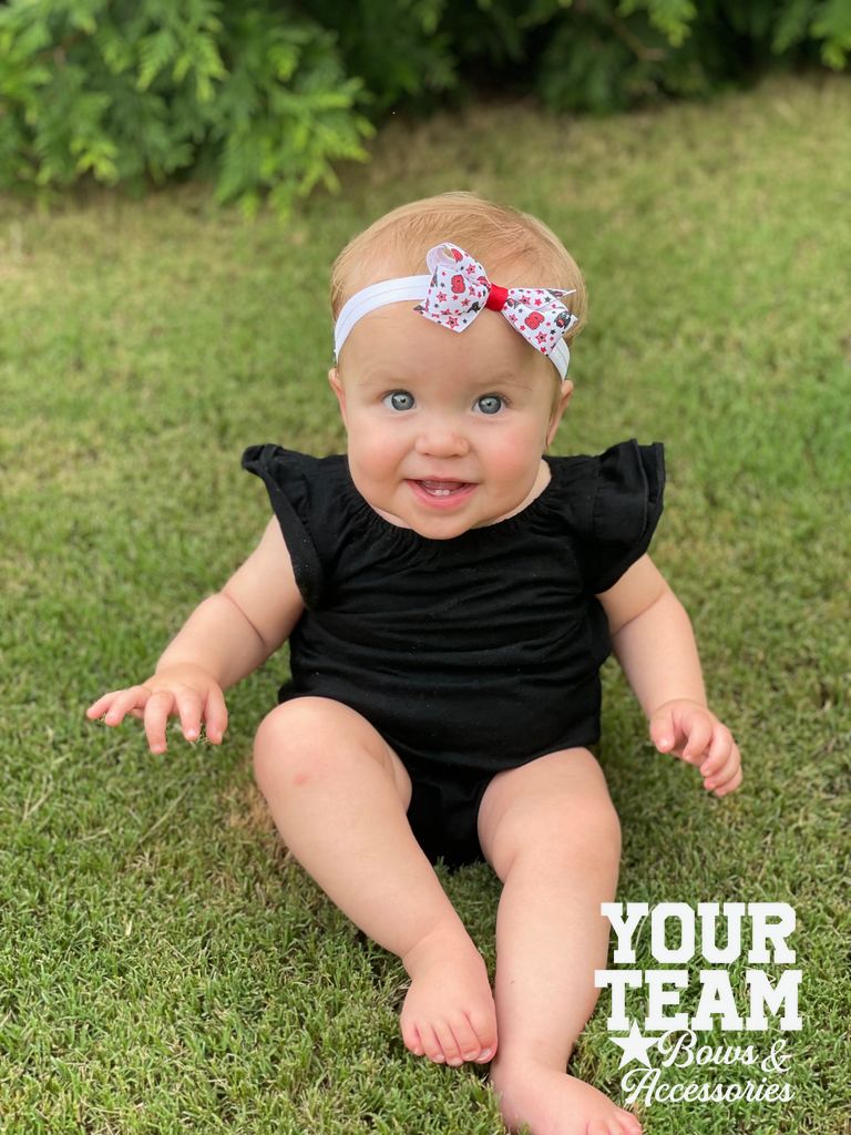 Mini Michigan State Logo Print Hair Bow on Baby Band