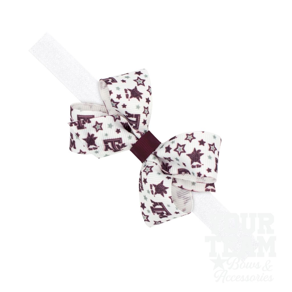 Mini Texas A&M Logo Print Hair Bow on Baby Band - TEXAS A&M / ONE SIZE
