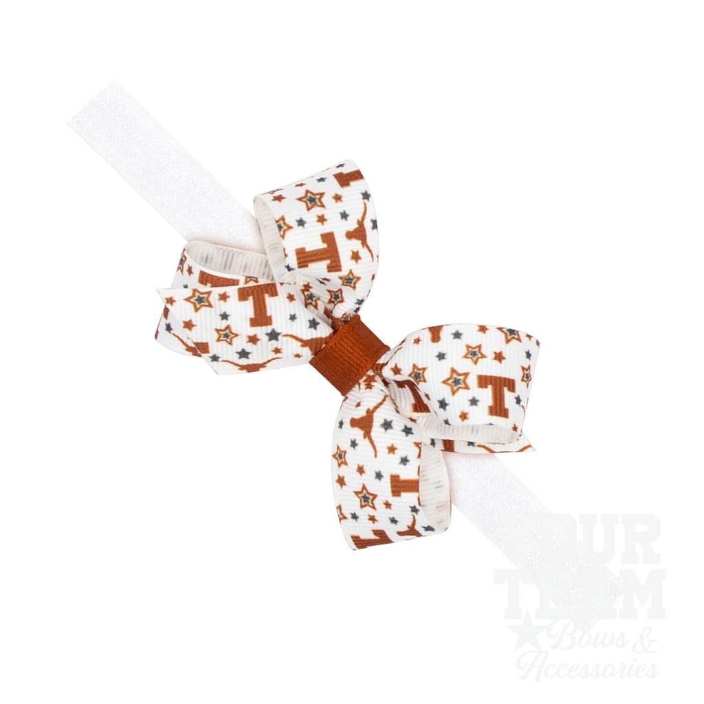 Mini University of Texas Logo Print Hair Bow on Baby Band - UNIVERSITY OF TEXAS / ONE SIZE
