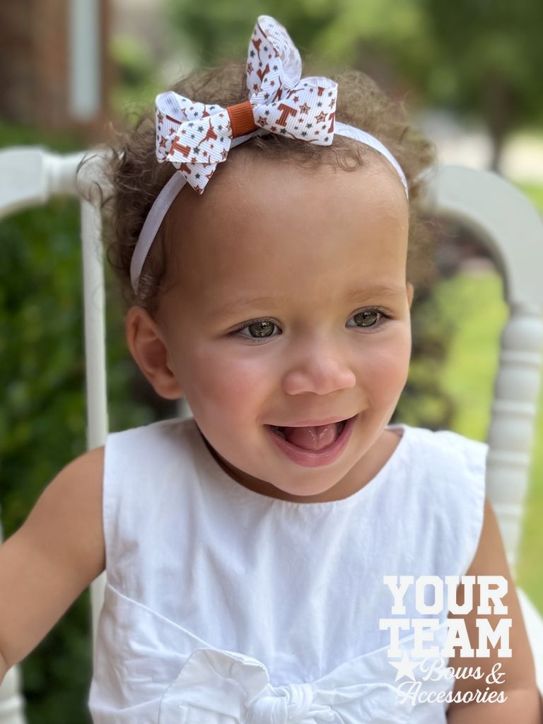 Mini University of Texas Logo Print Hair Bow on Baby Band
