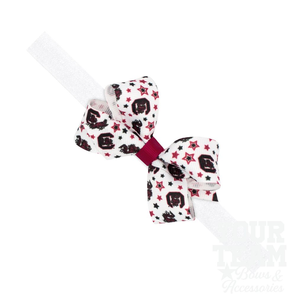 Mini South Carolina Logo Print Hair Bow on Baby Band - SOUTH CAROLINA / ONE SIZE
