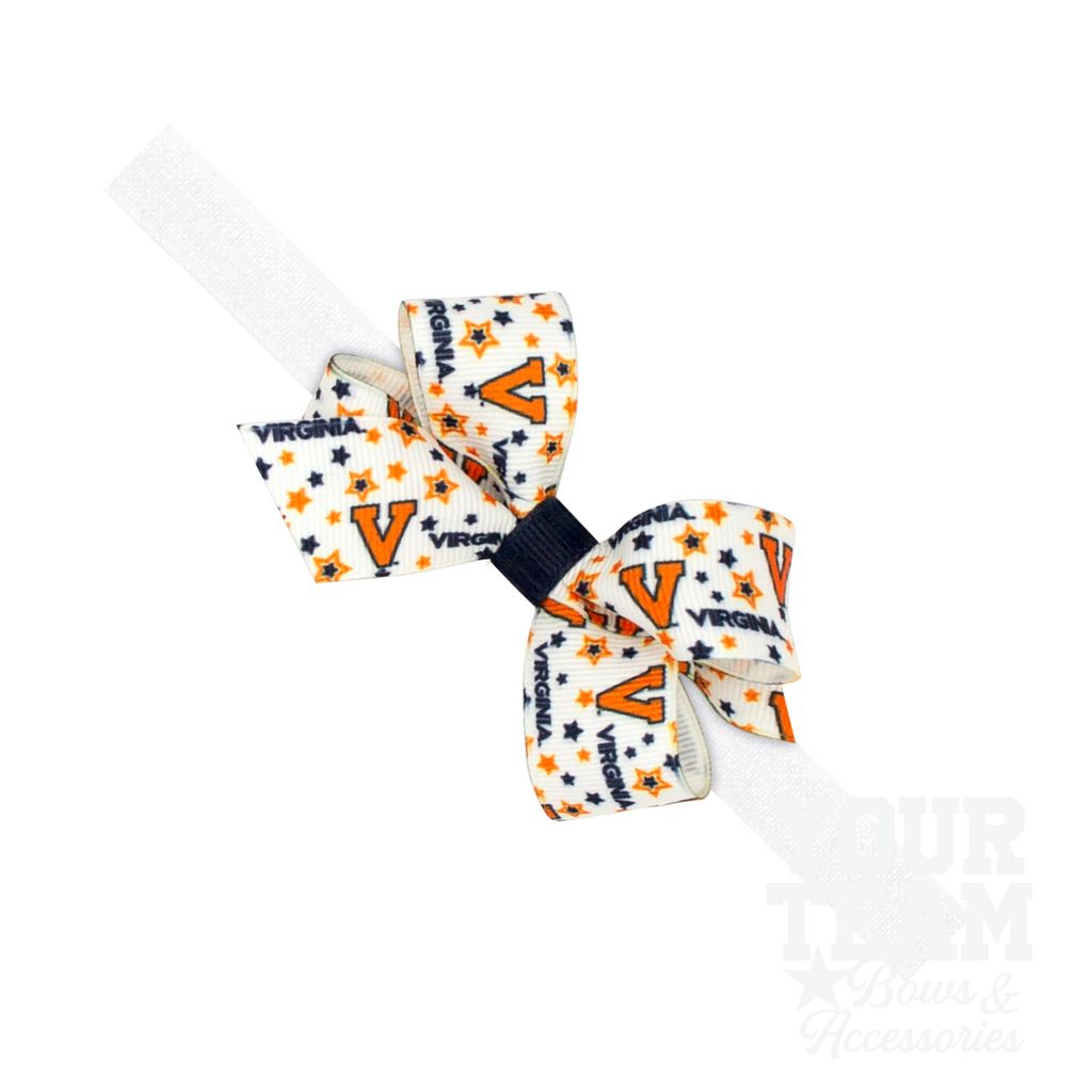 Mini Signature Collegiate Logo Print Grosgrain Hair Bow on Elastic Baby Band - VIRGINIA / ONE SIZE