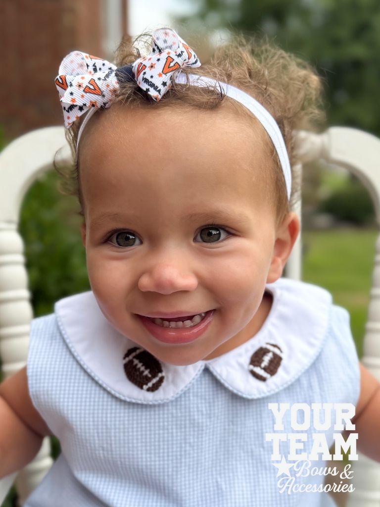 Mini Virginia Tech Logo Print Hair Bow on Baby Band