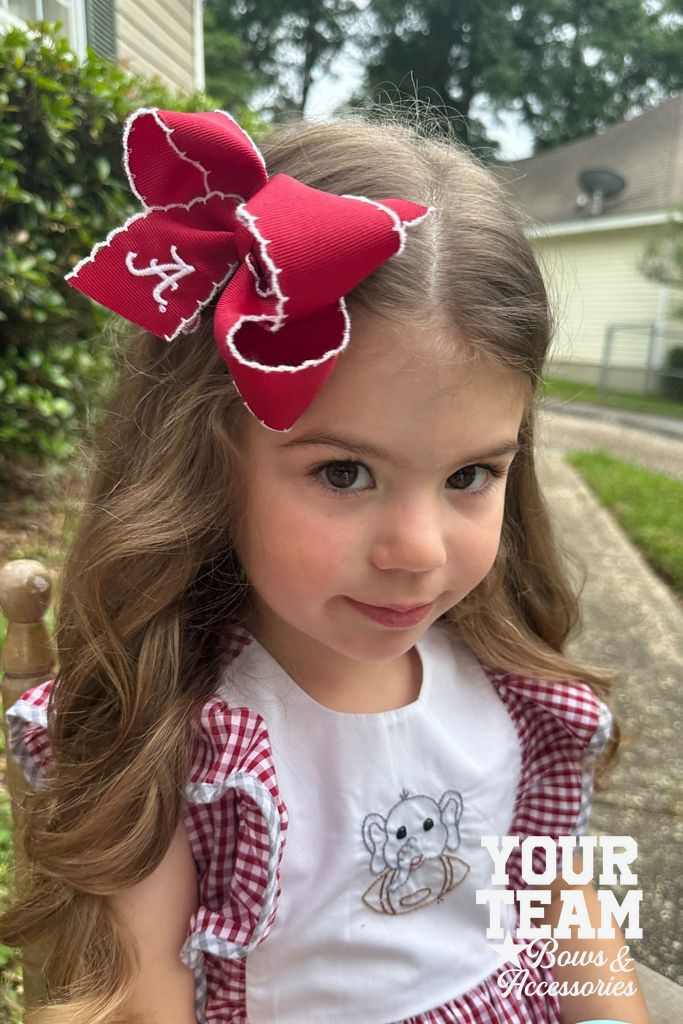 Medium Alabama Moonstitch Embroidered Hair Bow