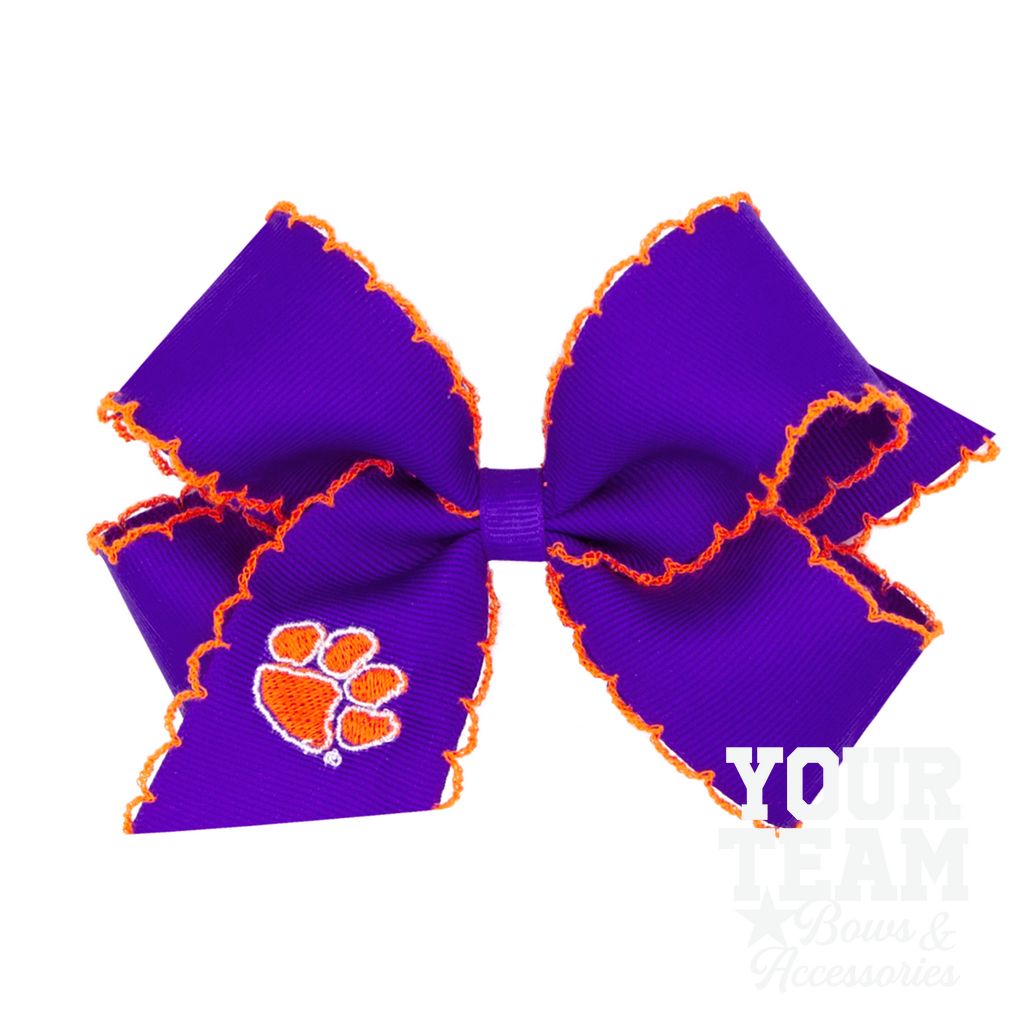 Medium Clemson Moonstitch Embroidered Hair Bow - CLEMSON