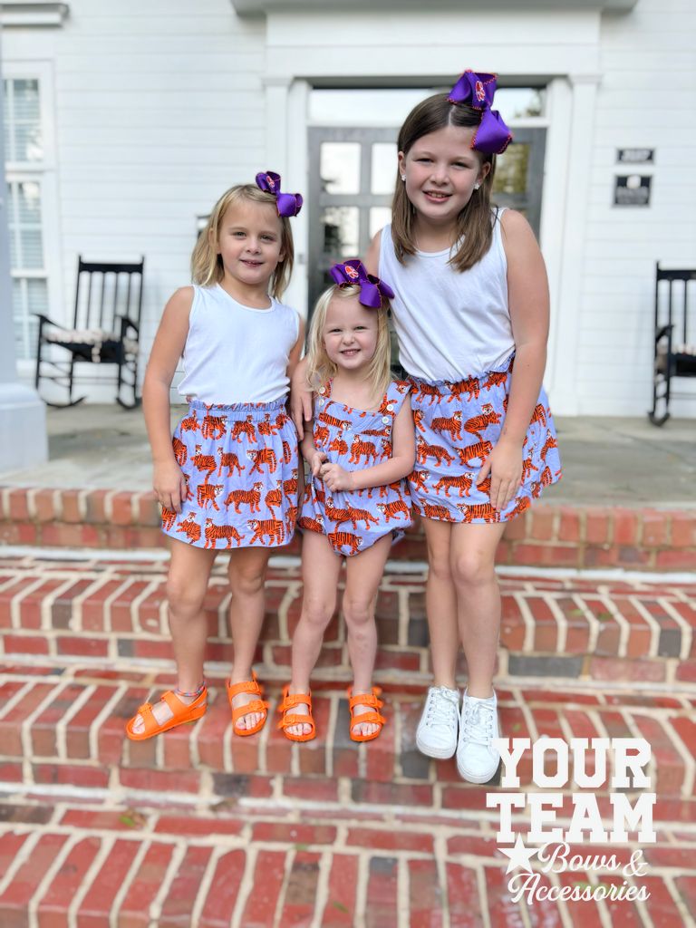 Medium Clemson Moonstitch Embroidered Hair Bow