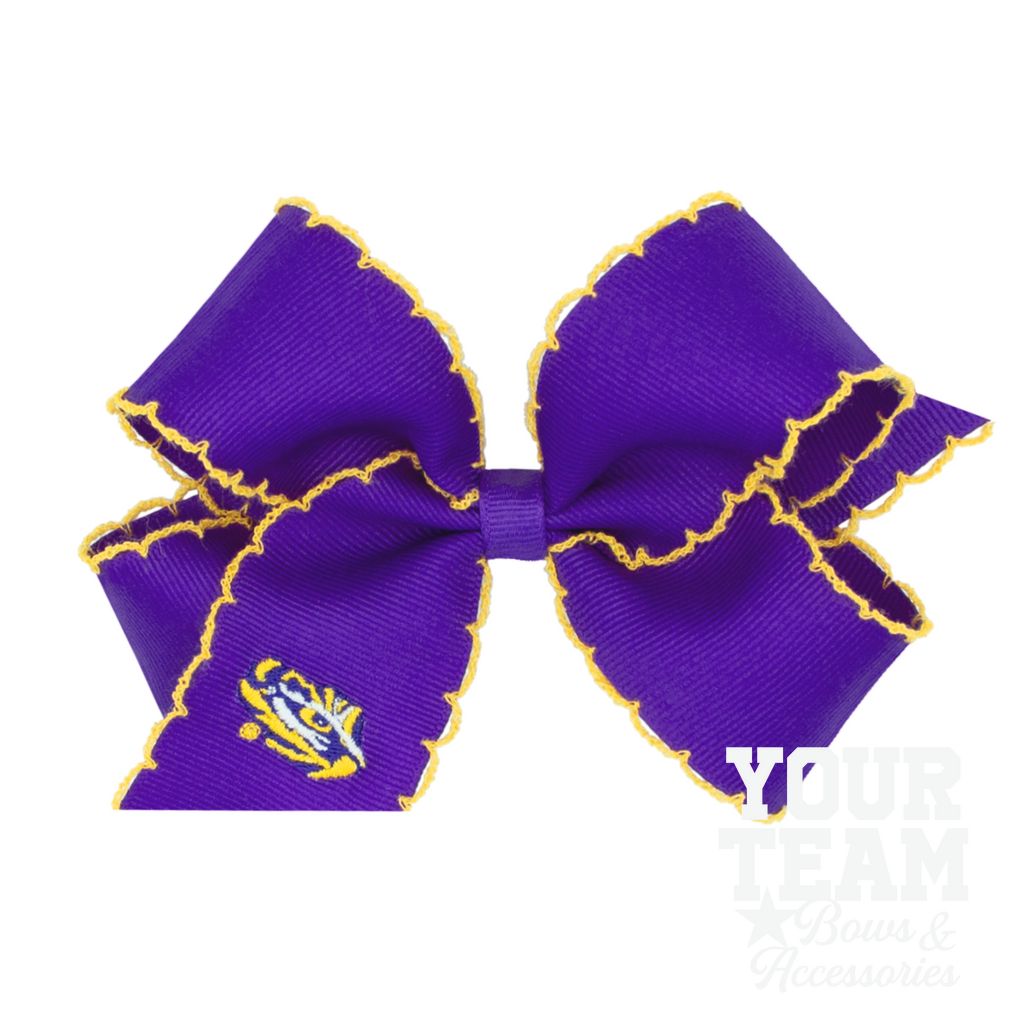 Medium Louisiana State Moonstitch Embroidered Hair Bow - LOUISIANA STATE