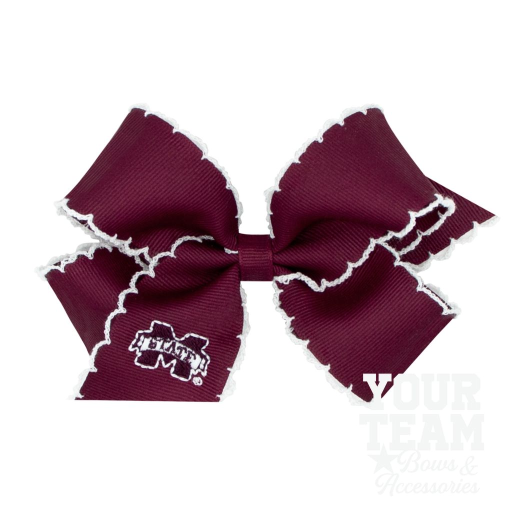 Medium Mississippi State Moonstitch Embroidered Hair Bow - MISSISSIPPI STATE
