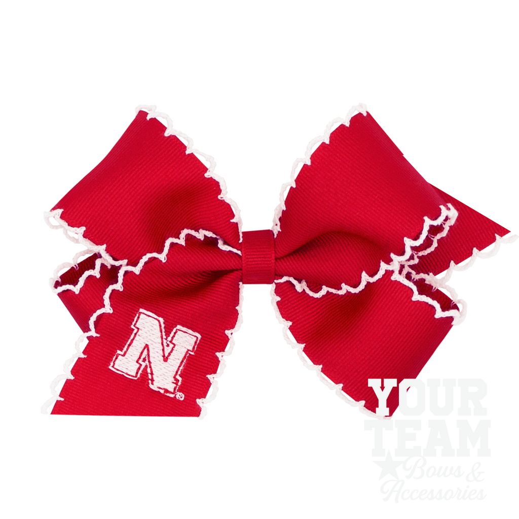 Medium Nebraska Moonstitch Embroidered Hair Bow - NEBRASKA