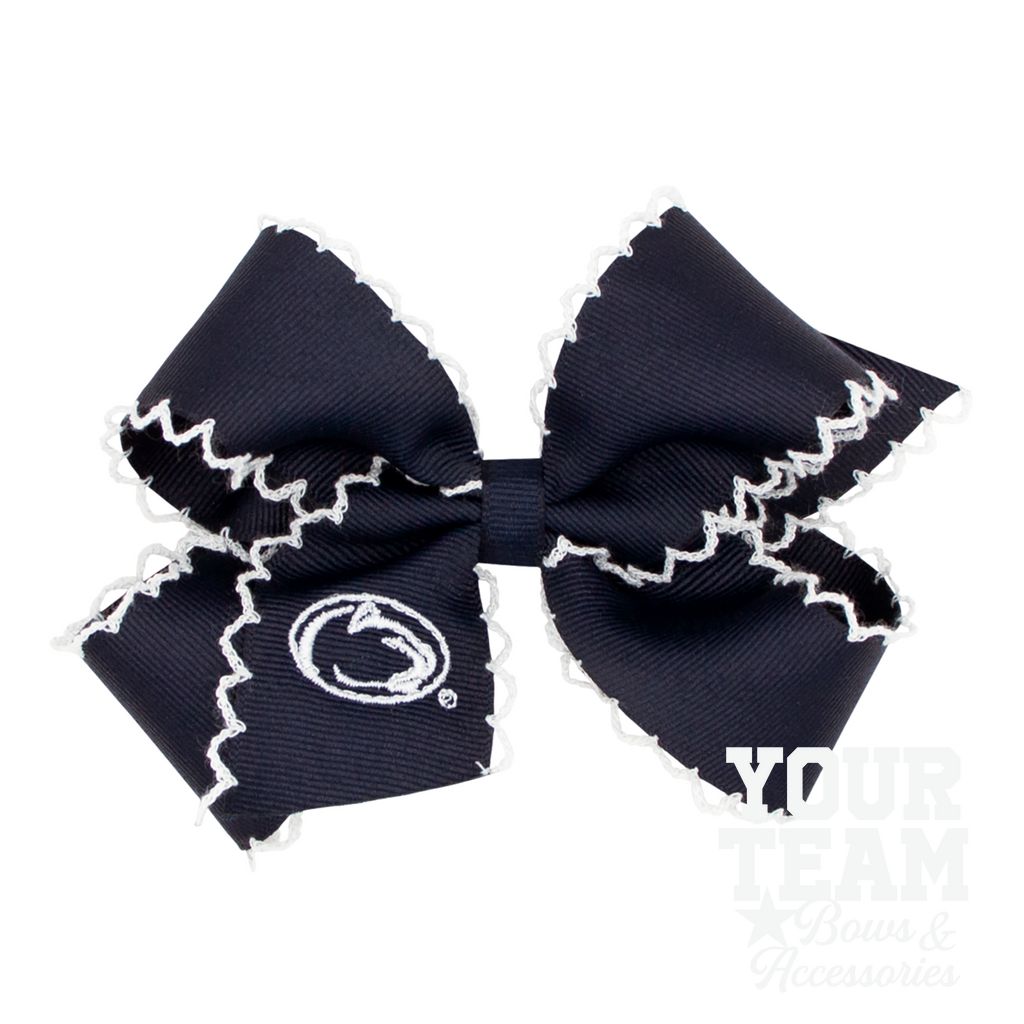 Medium Grosgrain Hair Bow with Moonstitch Edge and Embroidered Collegiate Logo - PENN STATE