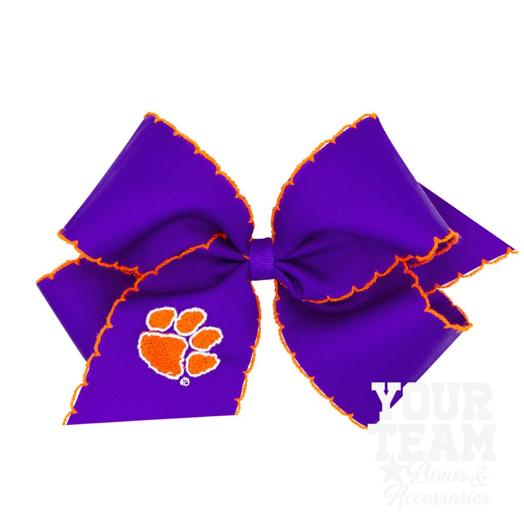 King Clemson Moonstitch Embroidered Hair Bow - CLEMSON