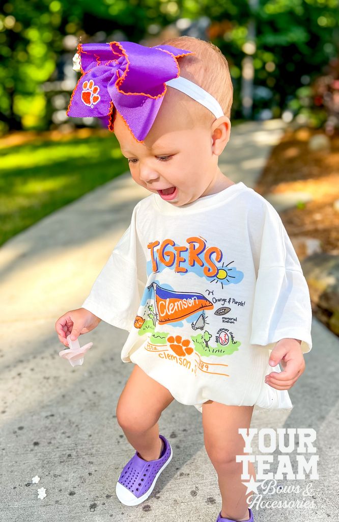 King Clemson Moonstitch Embroidered Hair Bow