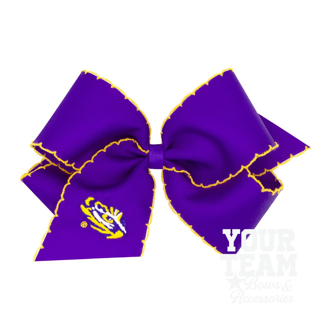 King Louisiana State Moonstitch Embroidered Hair Bow - LOUISIANA STATE
