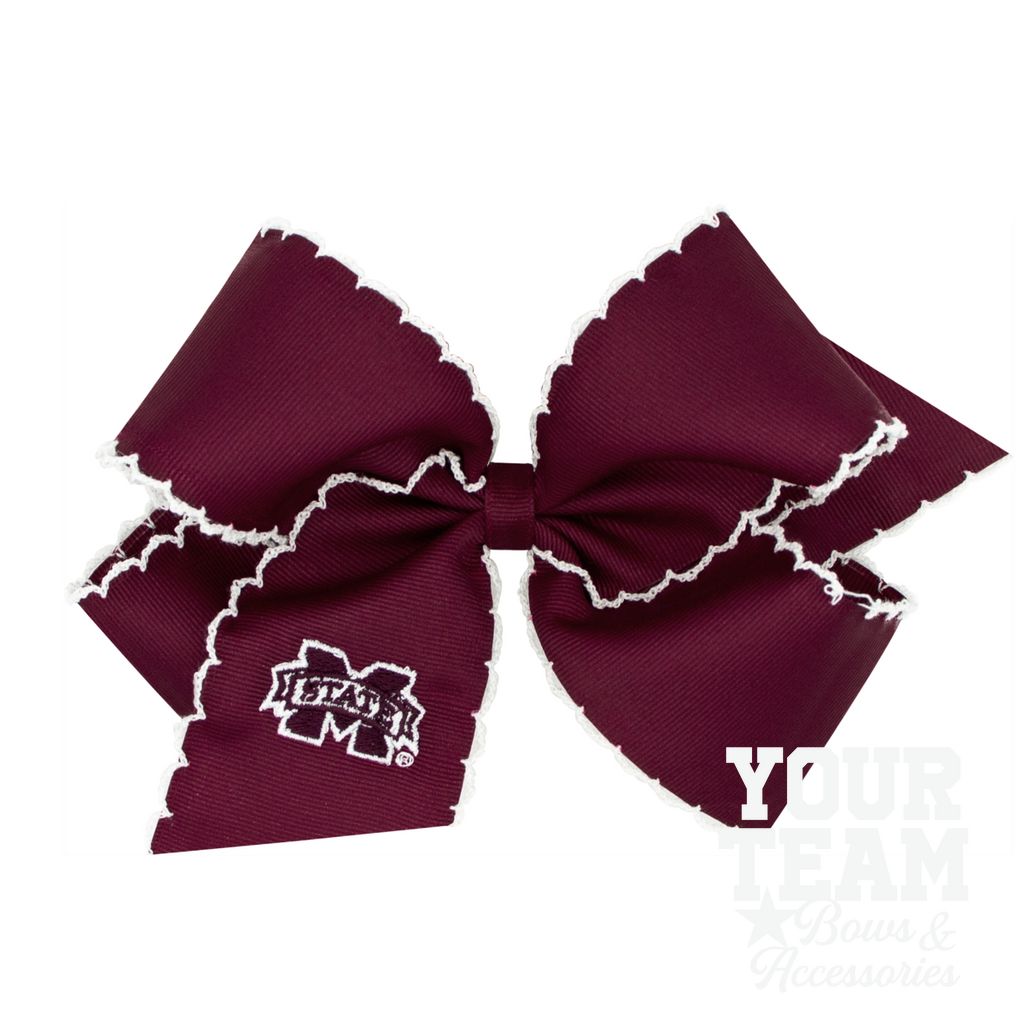 King Mississippi State Moonstitch Embroidered Hair Bow - MISSISSIPPI STATE