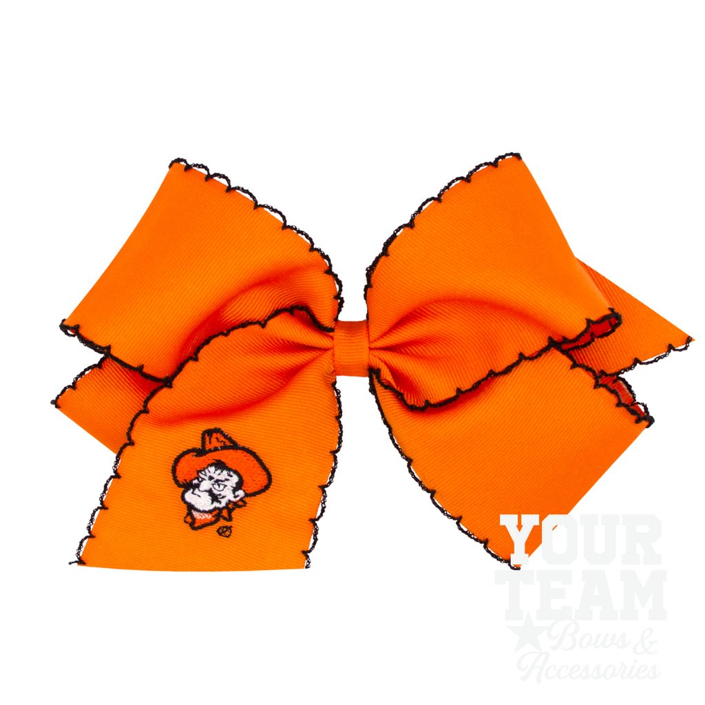 King Oklahoma State Moonstitch Embroidered Hair Bow - OKLAHOMA STATE