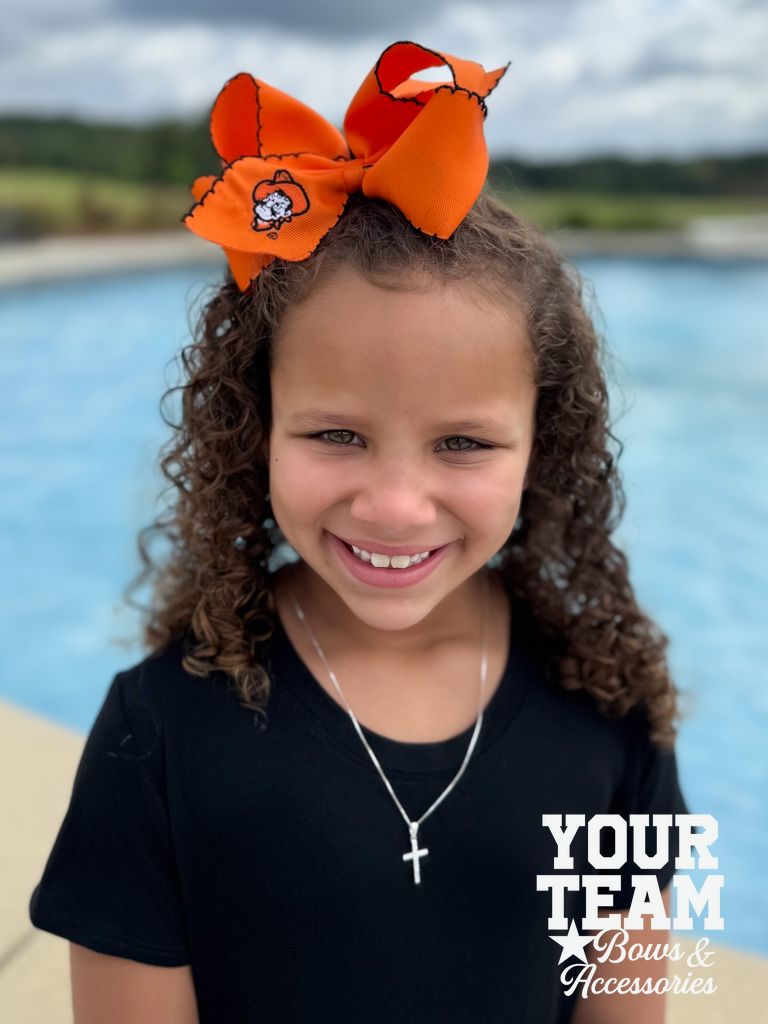 King Oklahoma State Moonstitch Embroidered Hair Bow