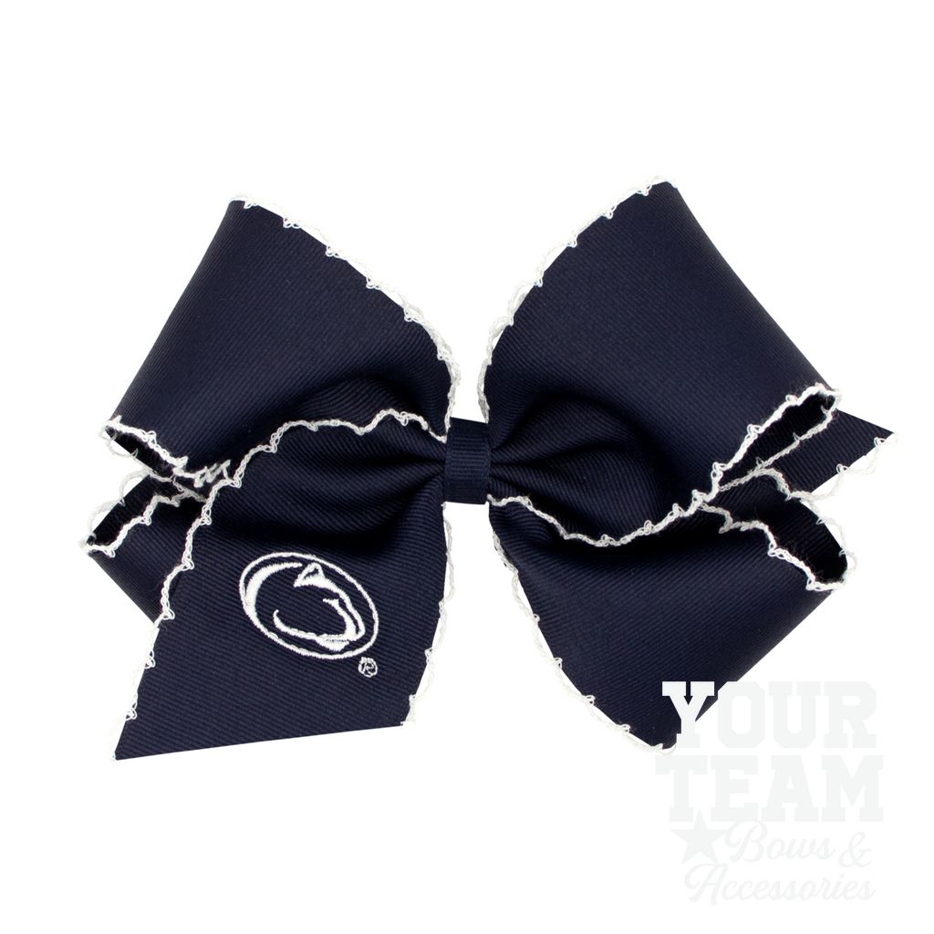 King Grosgrain Hair Bow with Moonstitch Edge and Embroidered Collegiate Logo
