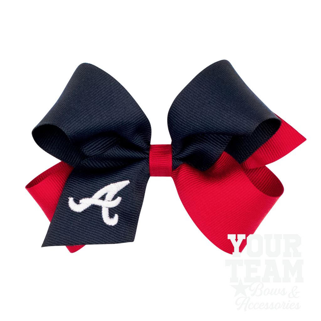 Medium Atlanta Braves Two-Tone Embroidered Hair Bow - ATLANTA BRAVES