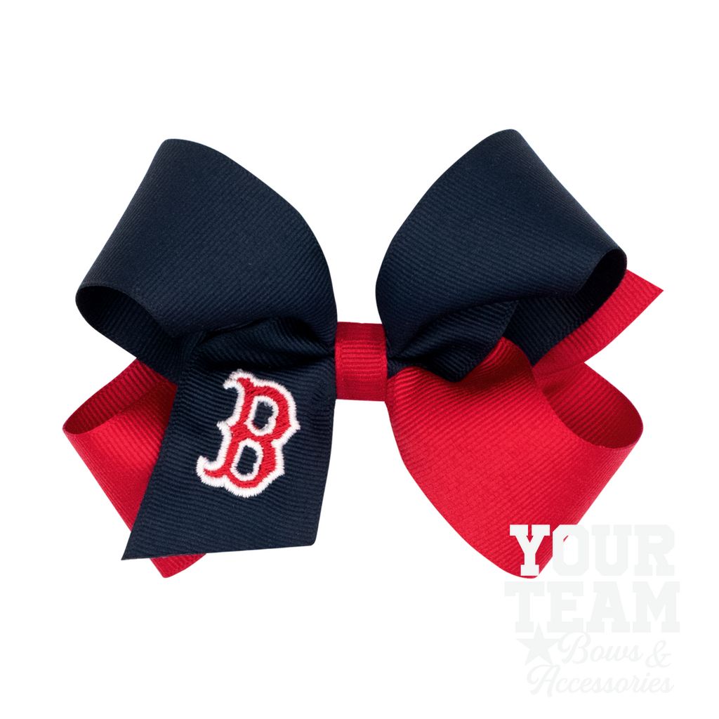Medium Boston Red Sox Two-Tone Embroidered Hair Bow - BOSTON RED SOX