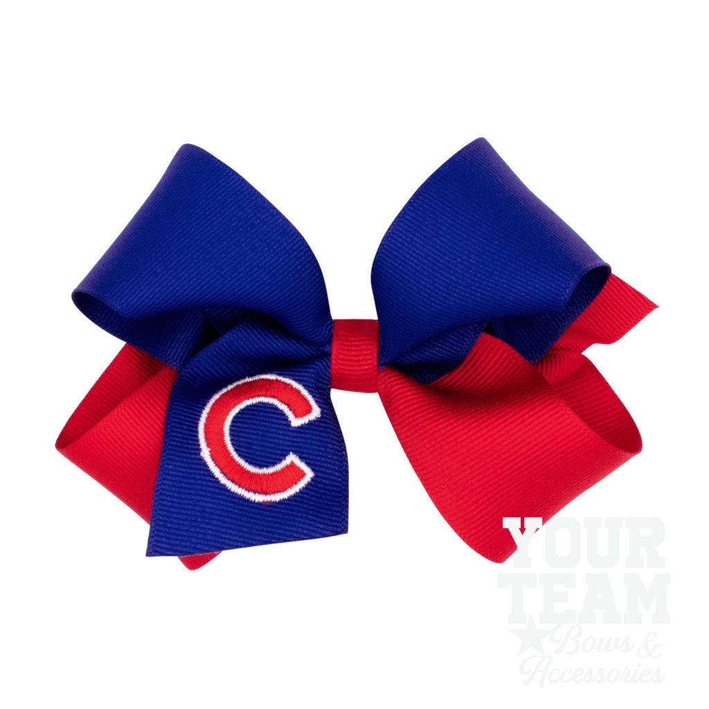 Medium Chicago Cubs Two-Tone Embroidered Hair Bow - CHICAGO CUBS