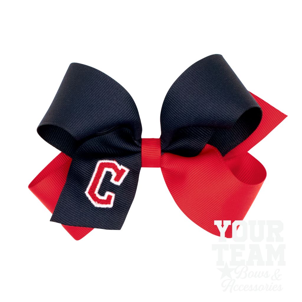 Medium Cleveland Guardians Two-Tone Embroidered Hair Bow - CLEVELAND GUARDIANS