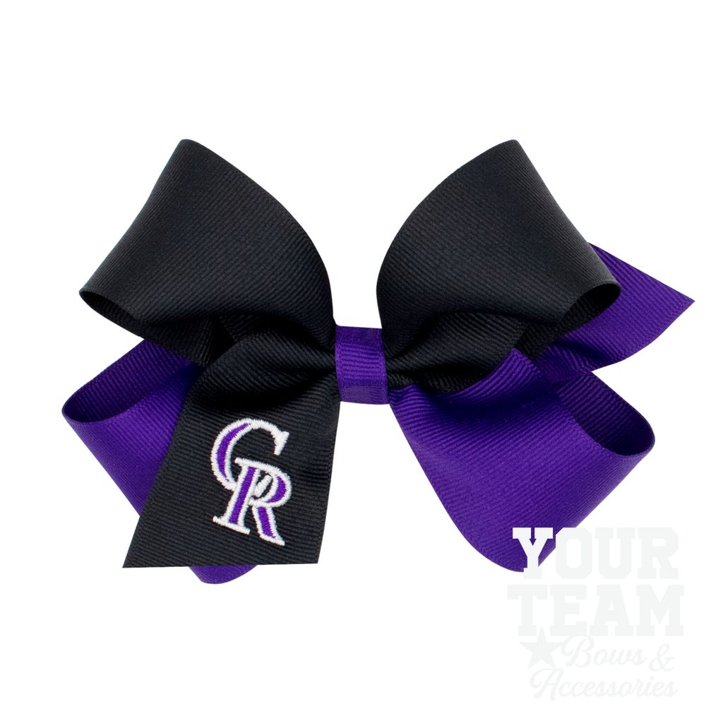 Medium Colorado Rockies Two-Tone Embroidered Hair Bow - COLORADO ROCKIES