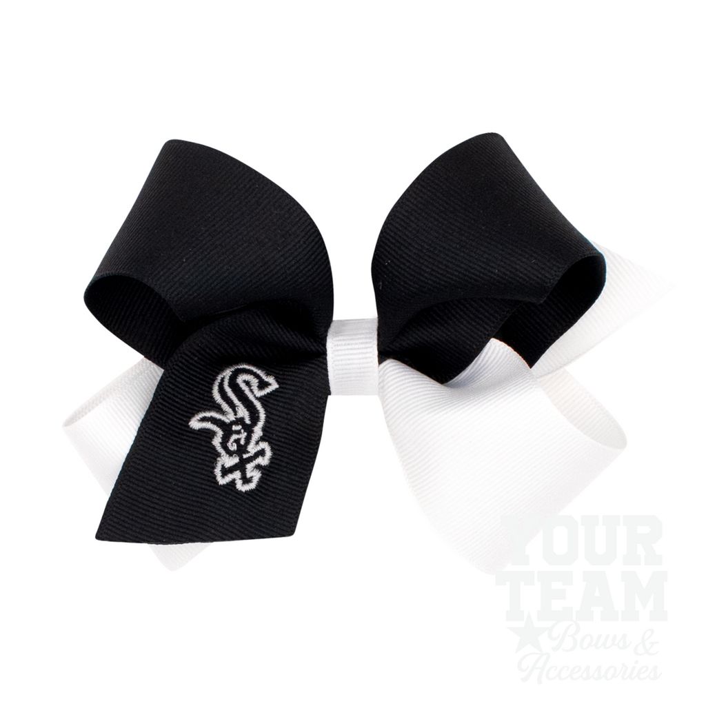 Medium Chicago White Sox Two-Tone Embroidered Hair Bow - CHICAGO WHITE SOX