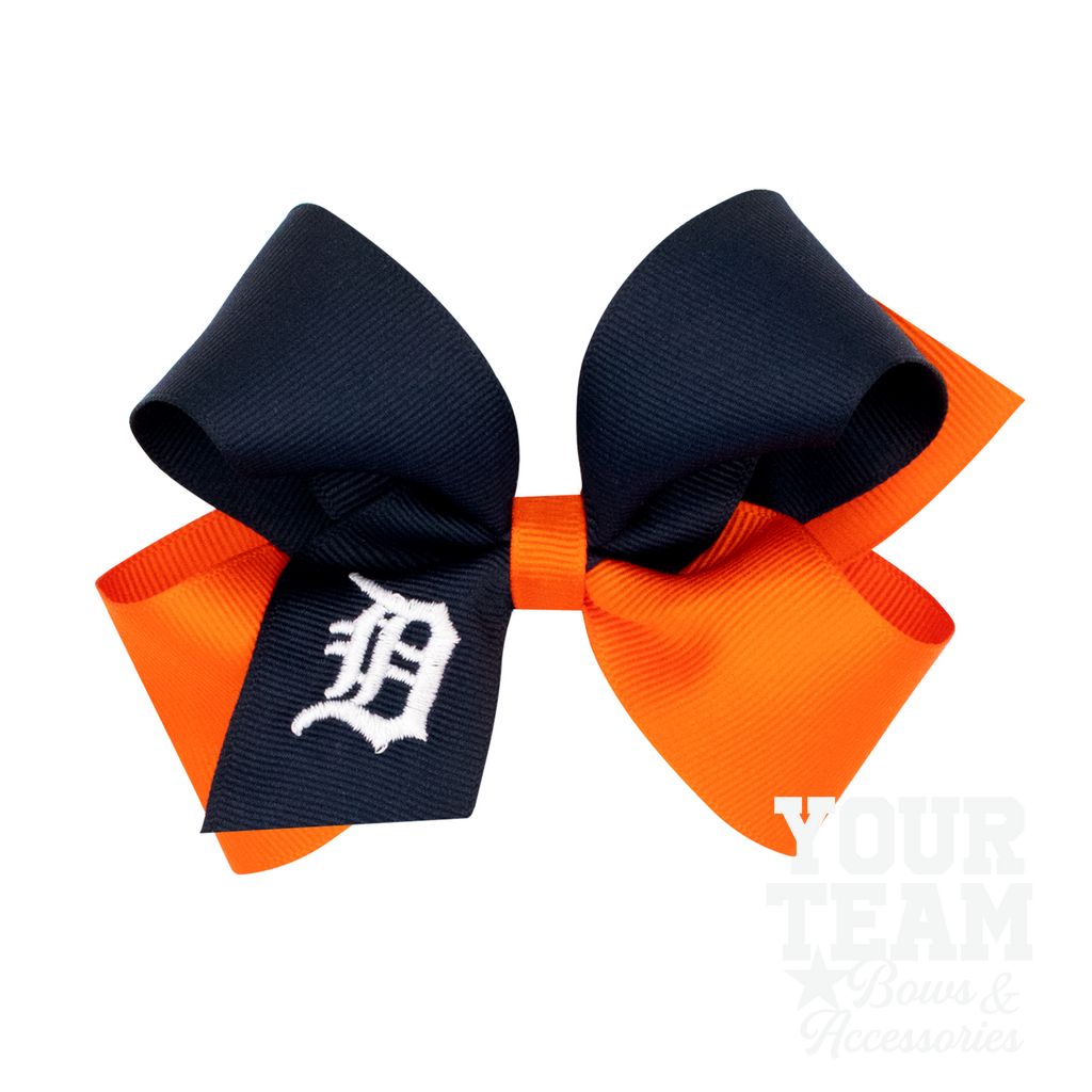 Medium Detroit Tigers Two-Tone Embroidered Hair Bow - DETROIT TIGERS