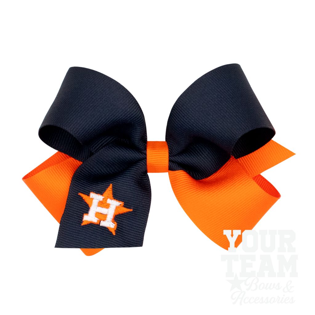 Medium Houston Astros Two-Tone Embroidered Hair Bow - HOUSTON ASTROS