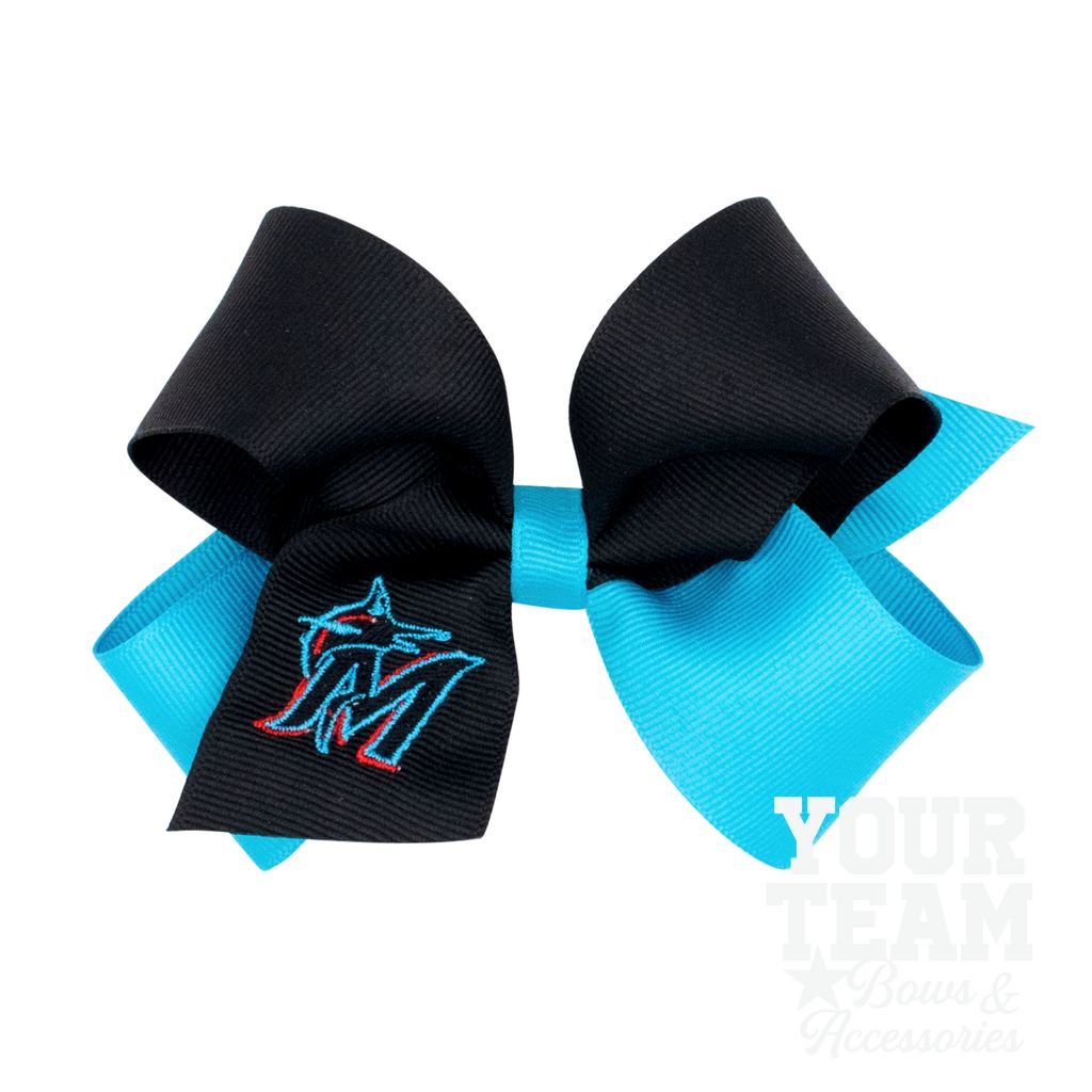 Medium Miami Marlins Two-Tone Embroidered Hair Bow - MIAMI MARLINS