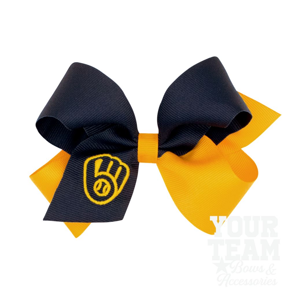 Medium Milwaukee Brewers Two-Tone Embroidered Hair Bow - MILWAUKEE BREWERS