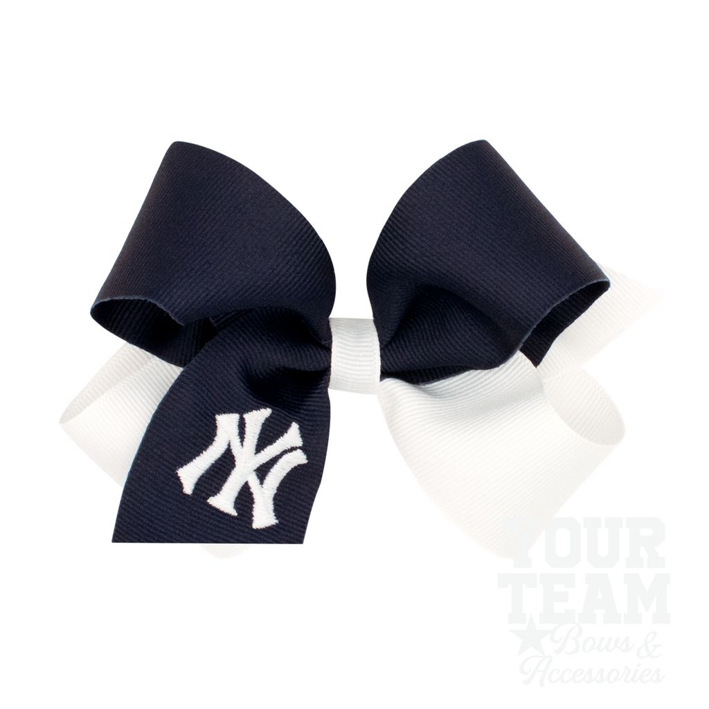 Medium New York Yankees Two-Tone Embroidered Hair Bow - NEW YORK YANKEES