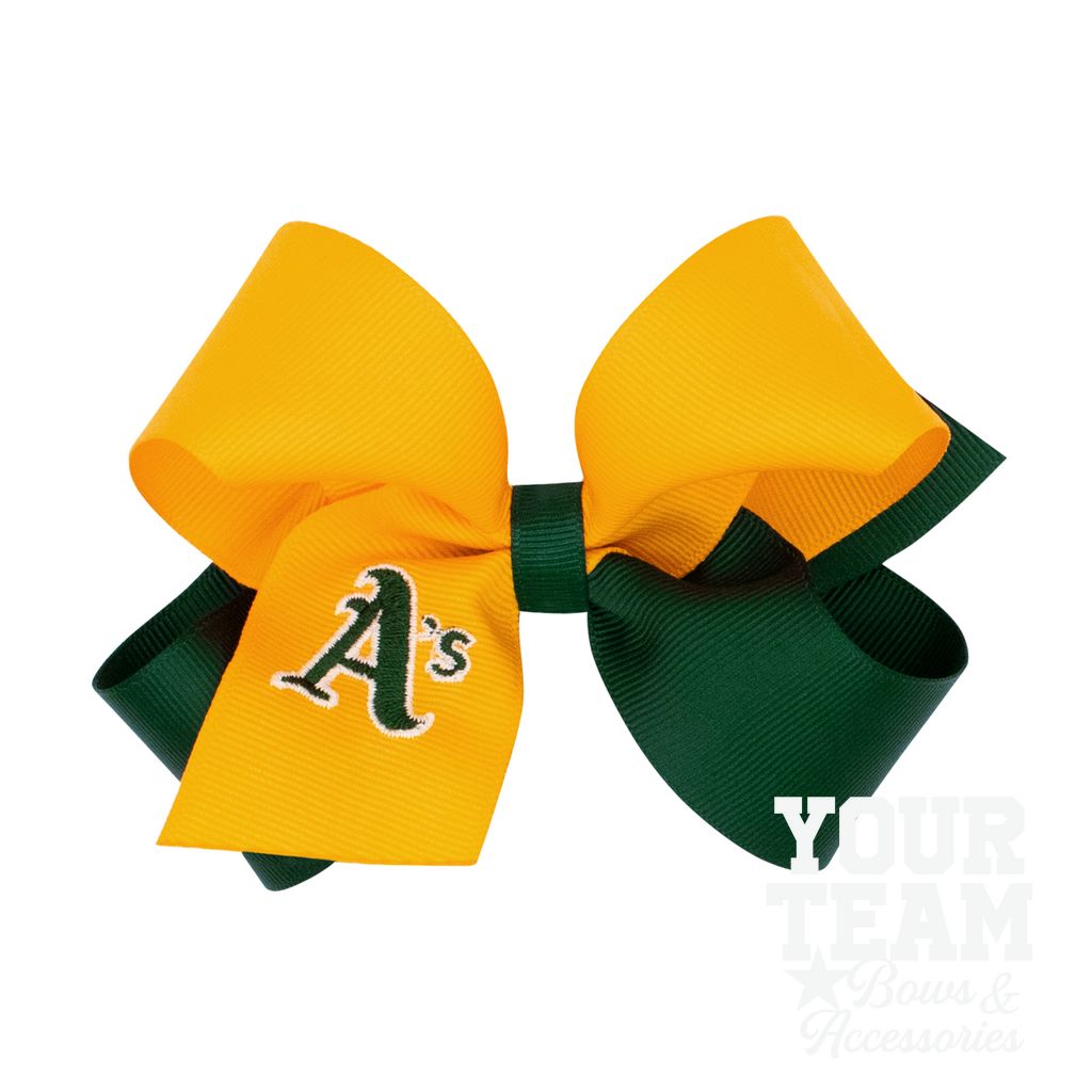 Medium Oakland Athletics Two-Tone Embroidered Hair Bow - OAKLAND ATHLETICS