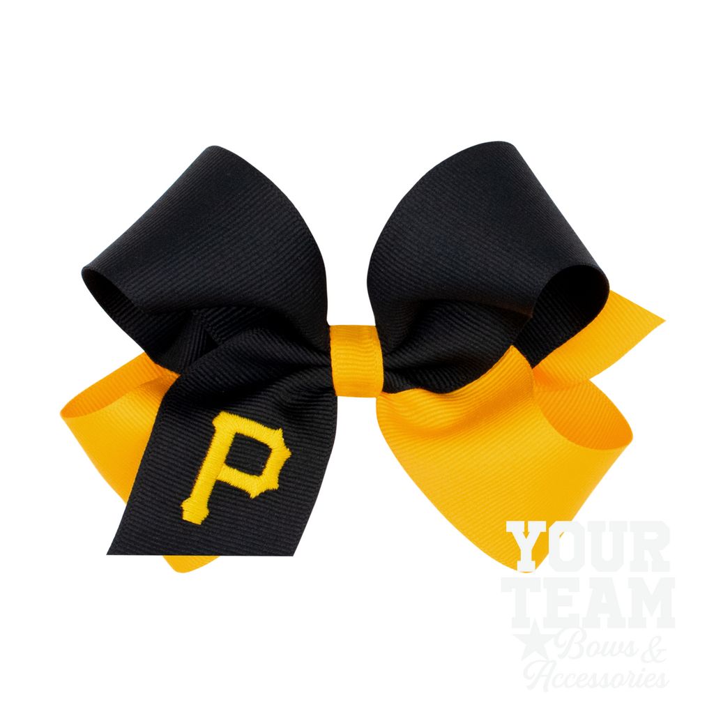 Medium Pittsburgh Pirates Two-Tone Embroidered Hair Bow - PITTSBURGH PIRATES