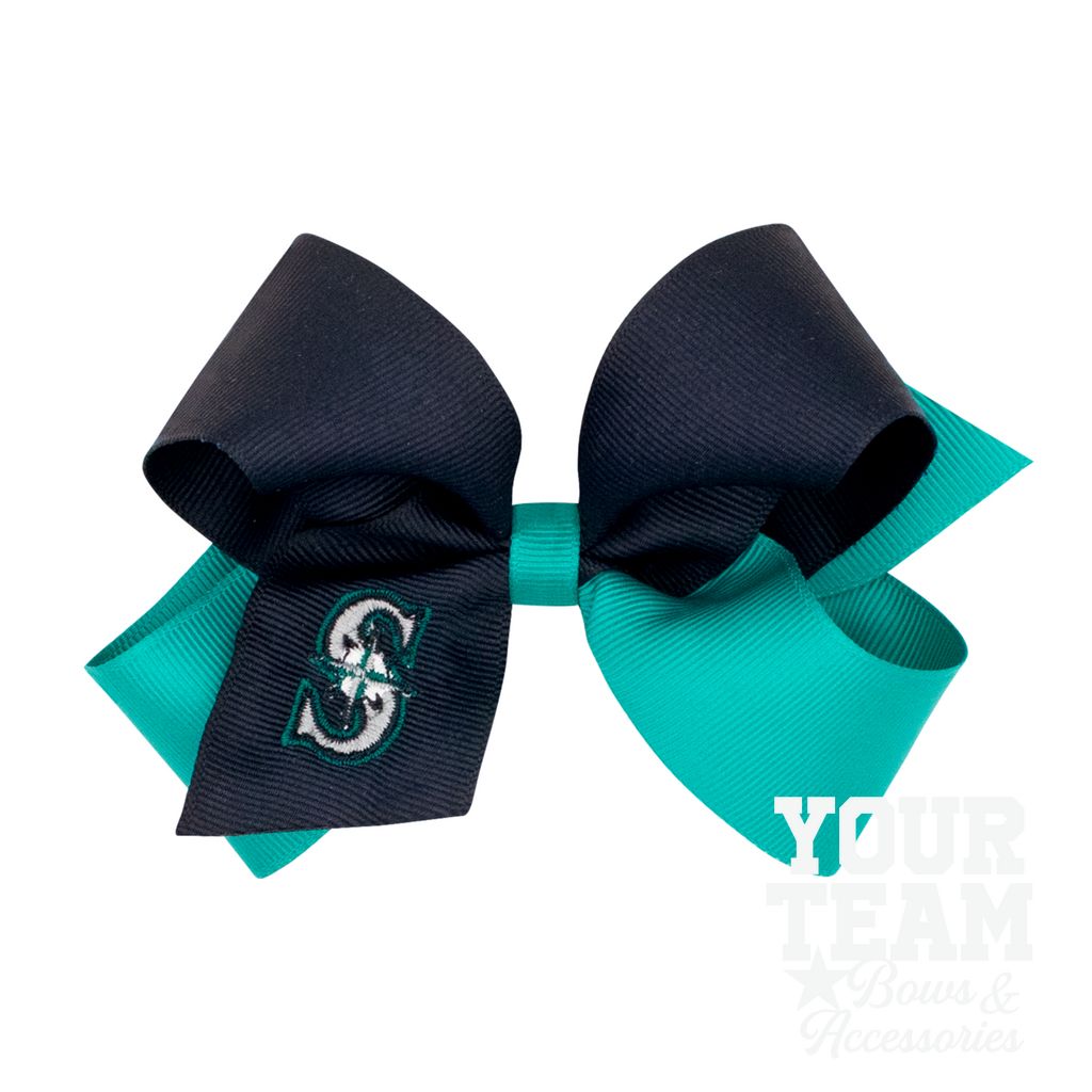 Medium Seattle Mariners Two-Tone Embroidered Hair Bow - SEATTLE MARINERS