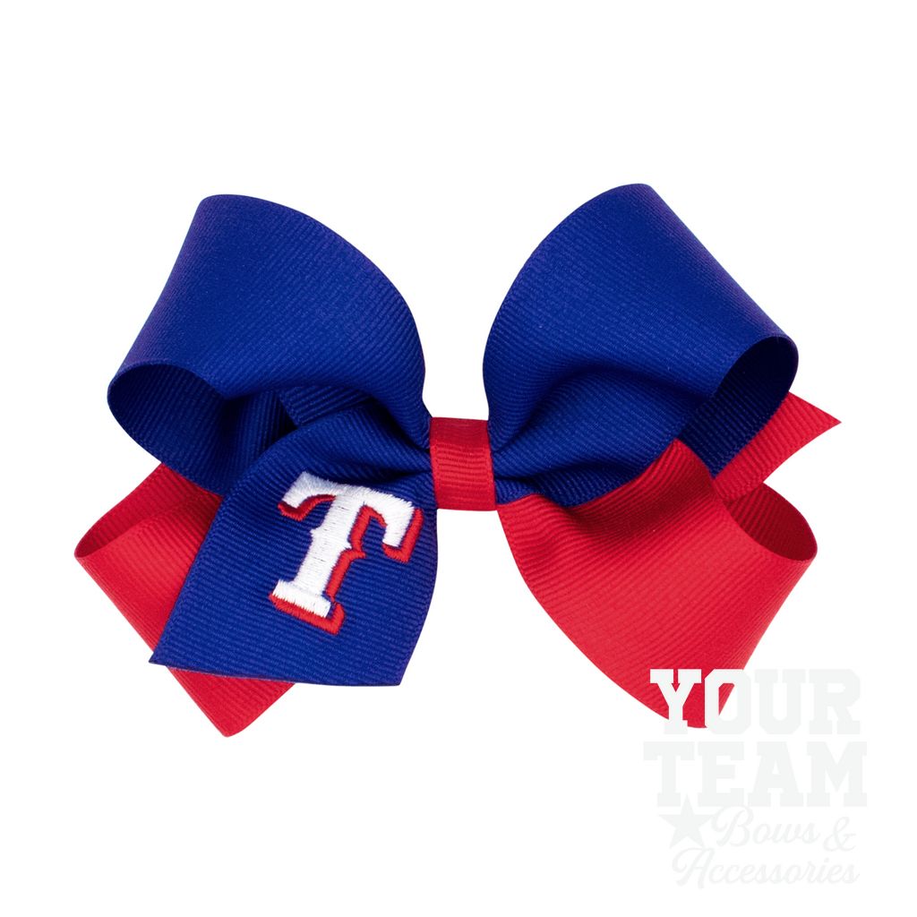 Medium Texas Rangers Two-Tone Embroidered Hair Bow - TEXAS RANGERS