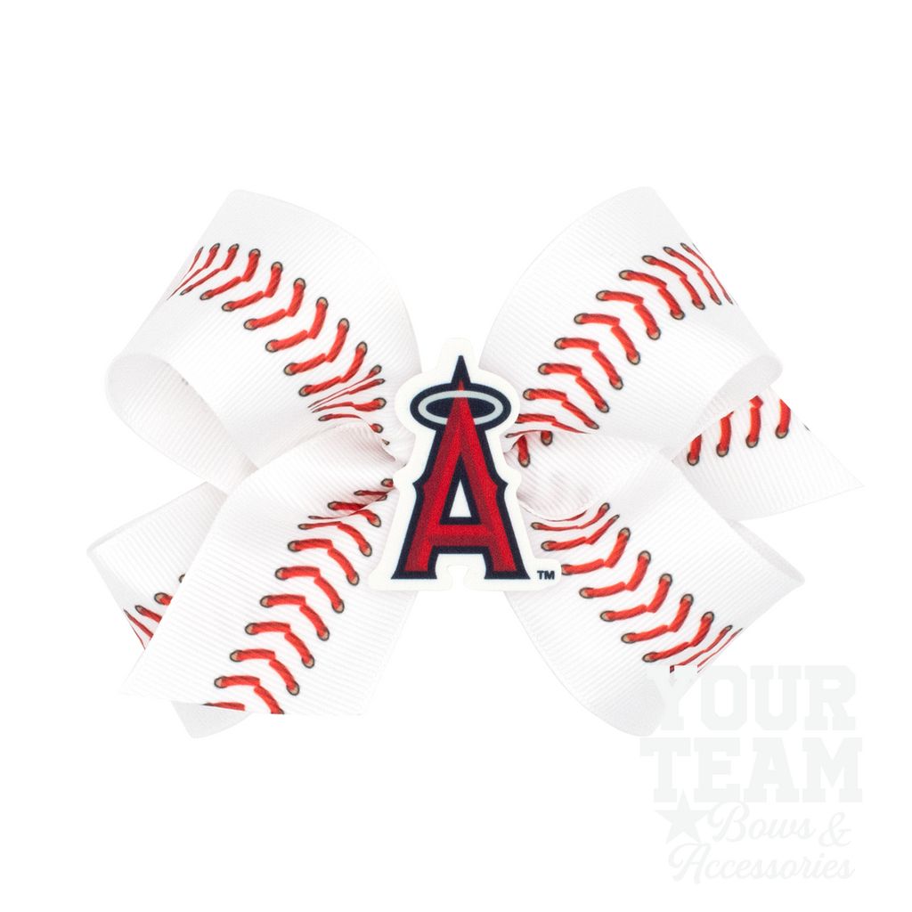 Medium Los Angeles Angels Baseball Stitch Print Hair Bow with Badge - LOS ANGELES ANGELS