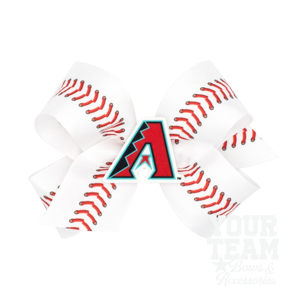Medium Arizona Diamondbacks Baseball Stitch Print Hair Bow with Badge - ARIZONA DIAMONDBACKS