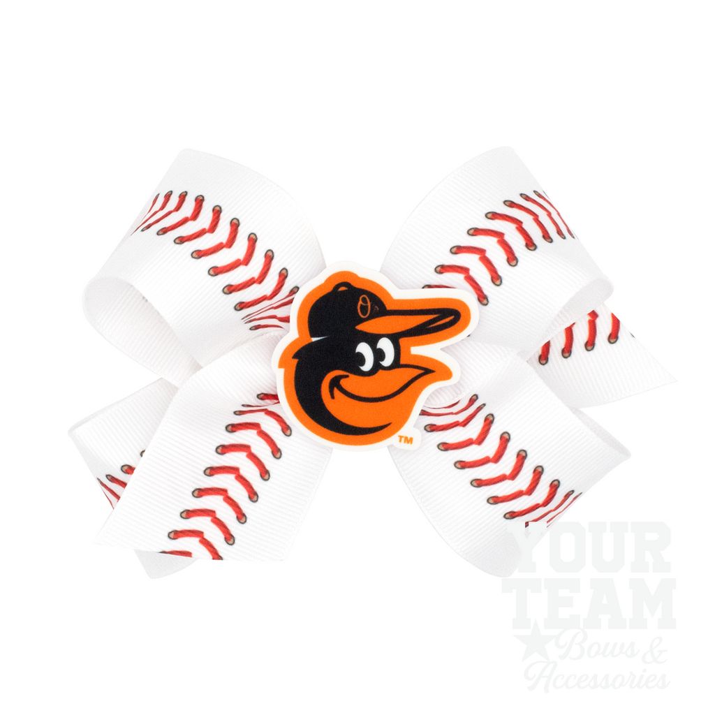 Medium Baltimore Orioles Baseball Stitch Print Hair Bow with Badge - BALTIMORE ORIOLES