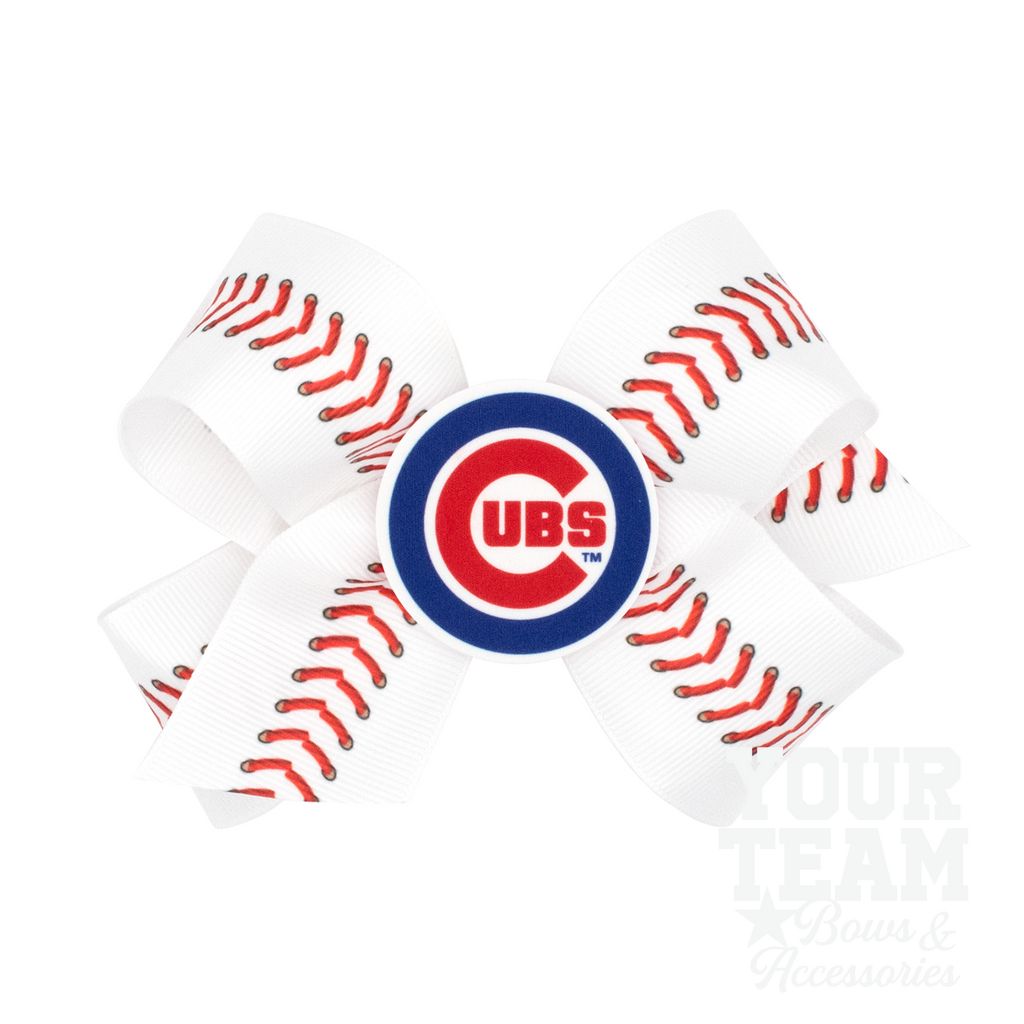 Medium Chicago Cubs Baseball Stitch Print Hair Bow with Badge - CHICAGO CUBS