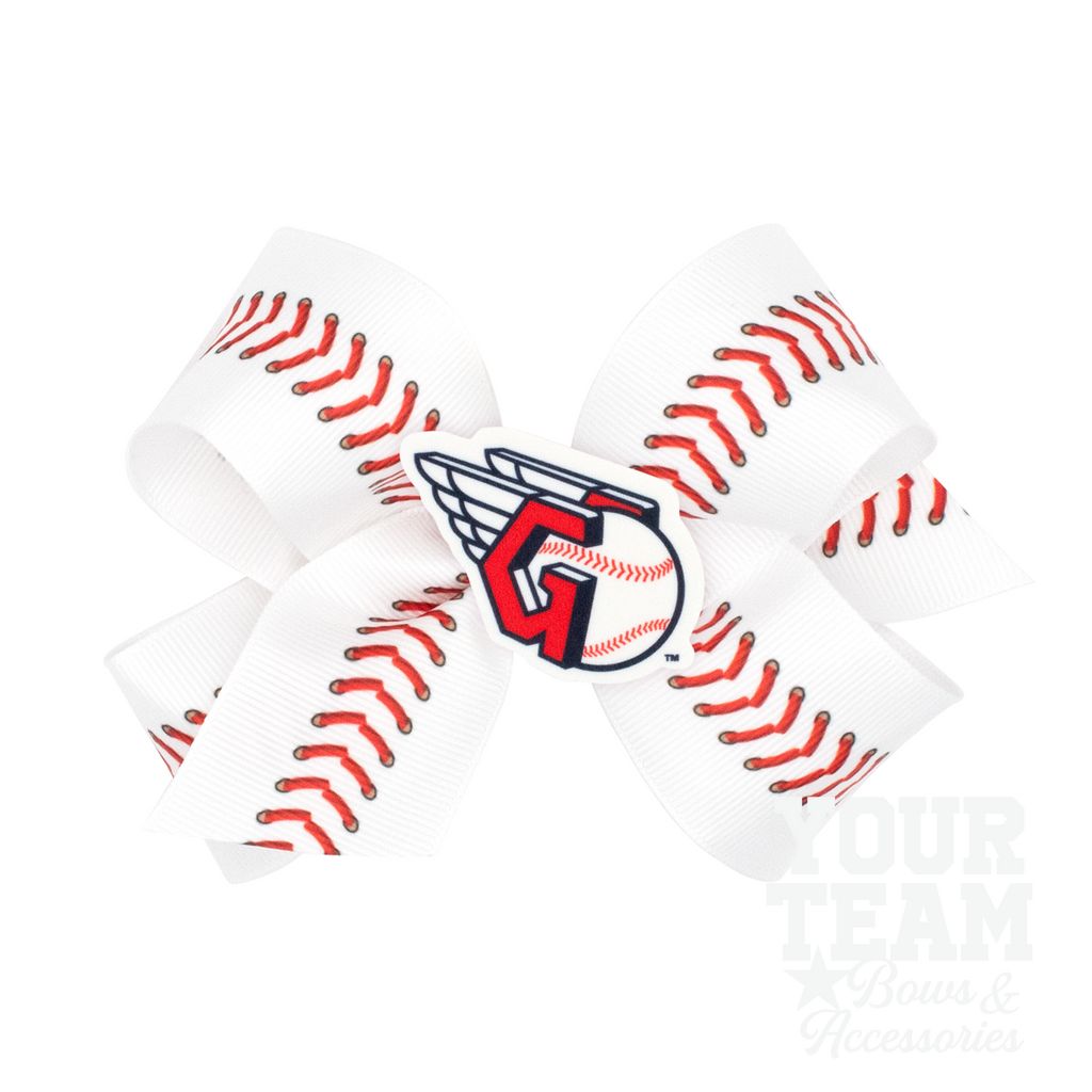 Medium Cleveland Guardians Baseball Stitch Print Hair Bow with Badge - CLEVELAND GUARDIANS