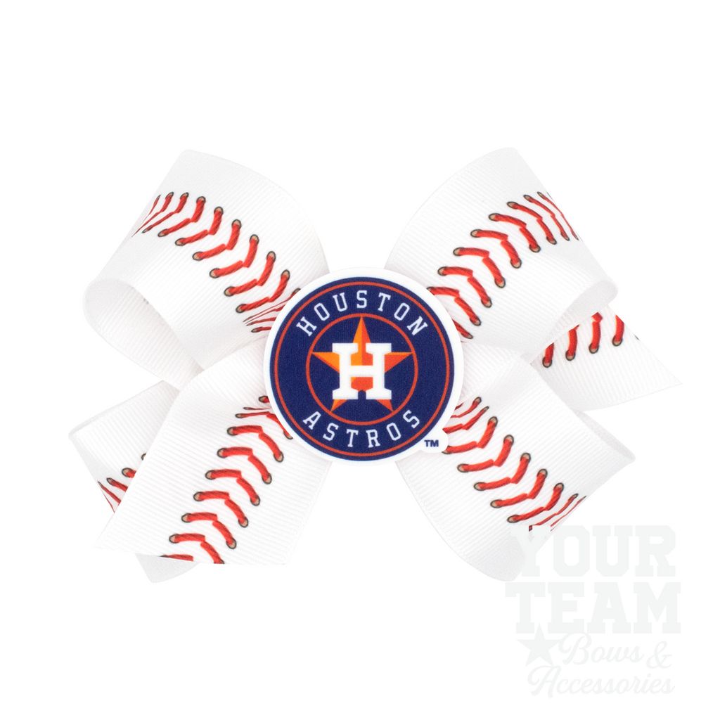 Medium Houston Astros Baseball Stitch Print Hair Bow with Badge - HOUSTON ASTROS