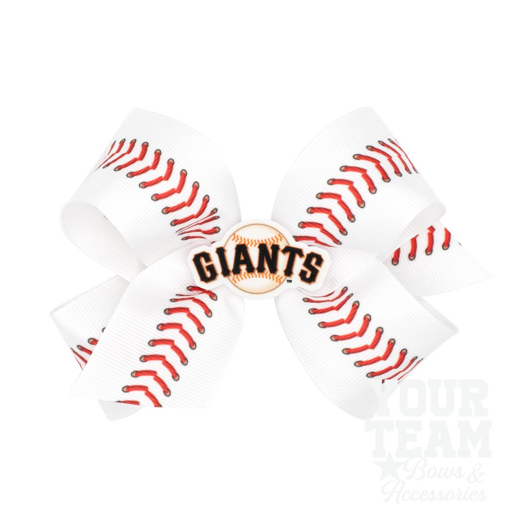 Medium San Francisco Giants Baseball Stitch Print Hair Bow with Badge - SAN FRANCISCO GIANTS
