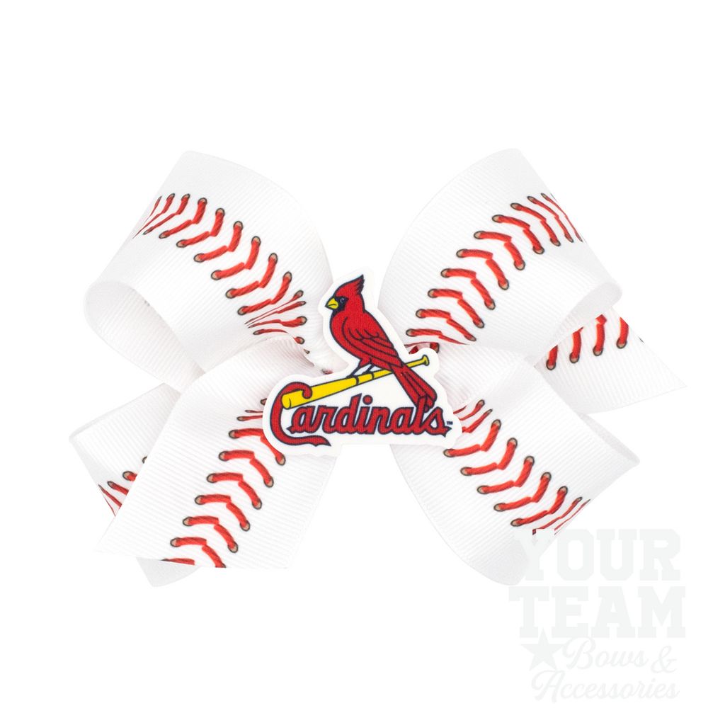 Medium St. Louis Cardinals Baseball Stitch Print Hair Bow with Badge - ST. LOUIS CARDINALS