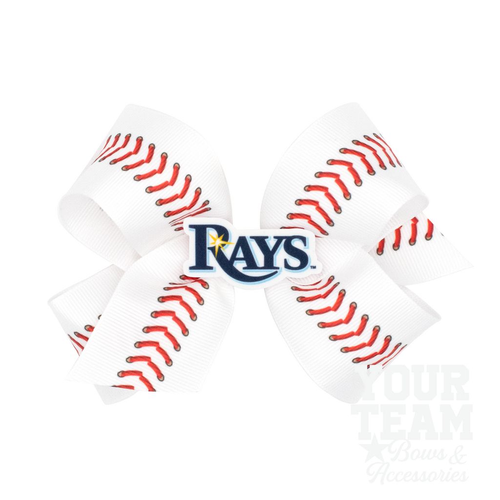 Medium Tampa Bay Rays Baseball Stitch Print Hair Bow with Badge - TAMPA BAY RAYS