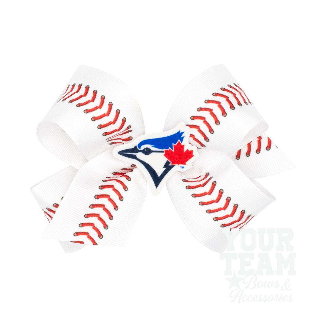 Medium Toronto Blue Jays Baseball Stitch Print Hair Bow with Badge - TORONTO BLUE JAYS